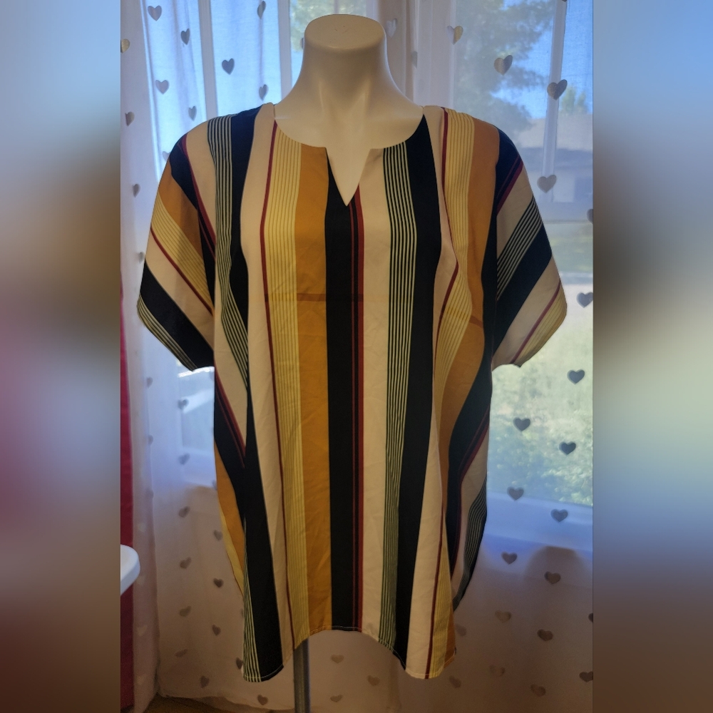 #83 Beiges & Greys Striped Short-Sleeve T-Shirt 3XL